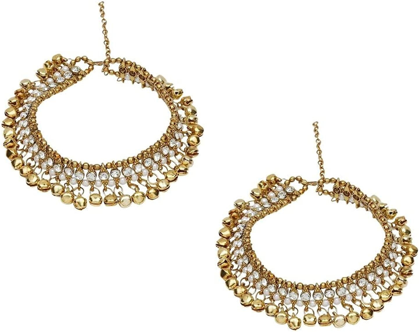 Efulgenz Indian Bollywood Faux Kundan Pearl Wedding Bridal Anklet Pair with Bells (2 Piece) Bracelet Payal Foot Jewelry Apparel & Accessories > Jewelry > Anklets Jaipur Art Jewellery   