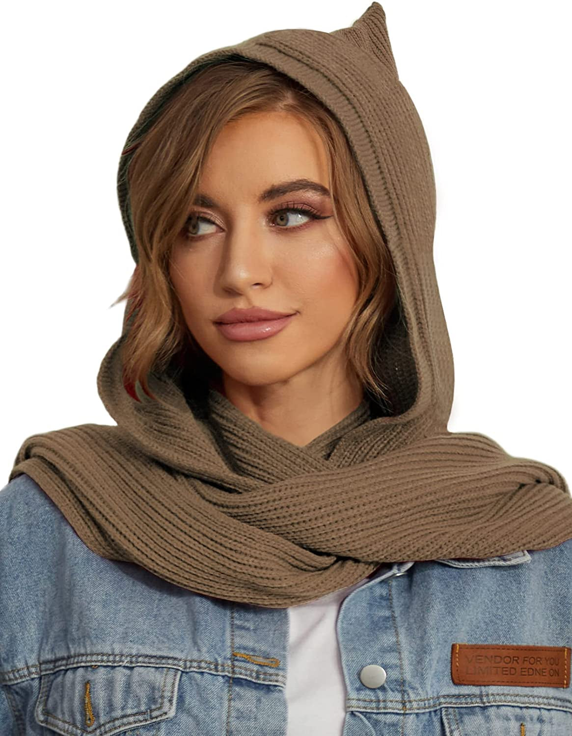 Women Winter Knitted Hooded Long Scarf Warm Shawl Wrap Head Scarves Apparel & Accessories > Clothing Accessories > Scarves & Shawls Zilcremo Camel  