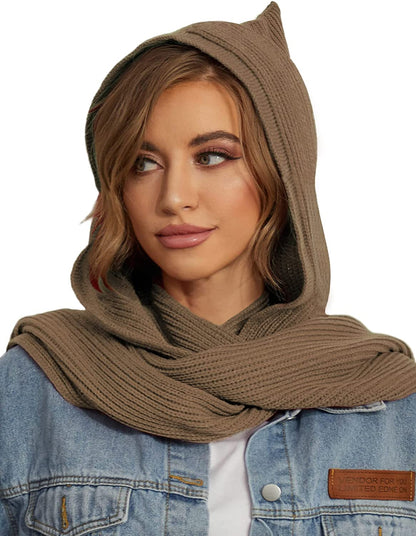 Women Winter Knitted Hooded Long Scarf Warm Shawl Wrap Head Scarves Apparel & Accessories > Clothing Accessories > Scarves & Shawls Zilcremo Camel  