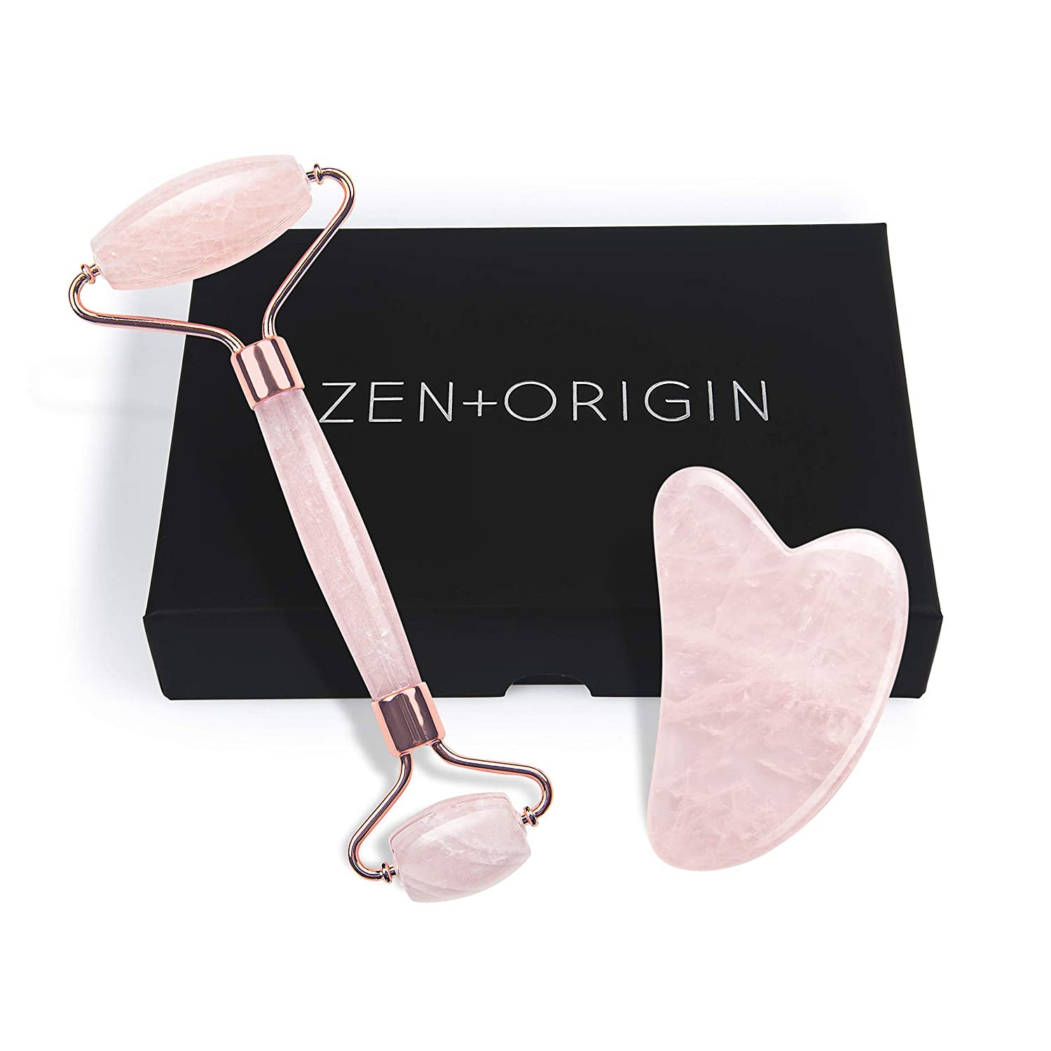 Rose Quartz Roller and Gua Sha Set, 100% Natural Rose Quartz Stone Face Roller, Anti-Wrinkle Anti-Aging Skin Care Tool, Facial Roller, Face Massager for Skin Firming and Stress Relief, Rose Gold Health & Beauty > Personal Care > Cosmetics > Cosmetic Tools > Skin Care Tools ZEN + ORIGIN   