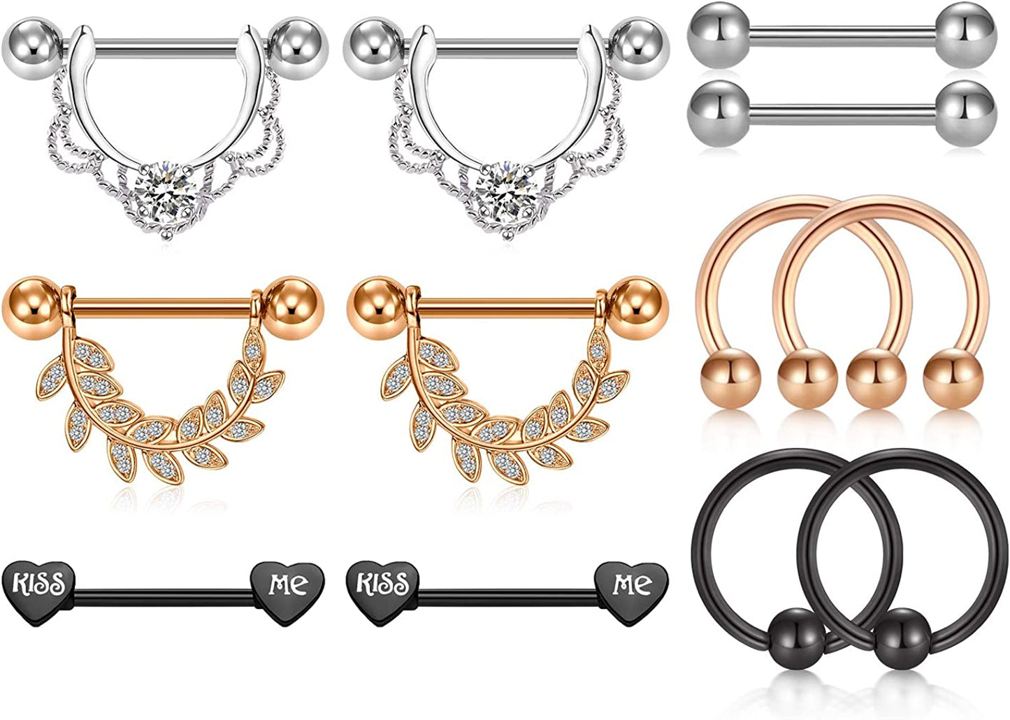 LAURITAMI Nipple Rings for Women Nipple Piercing Jewelry 14G Nipple Rings Surgical Steel Nipple Jewelry Straight Barbell Tongue Rings for Women CZ Nipplering Piercing Jewelry Set Apparel & Accessories > Jewelry > Body Jewelry LAURITAMI C5 -rose gold  