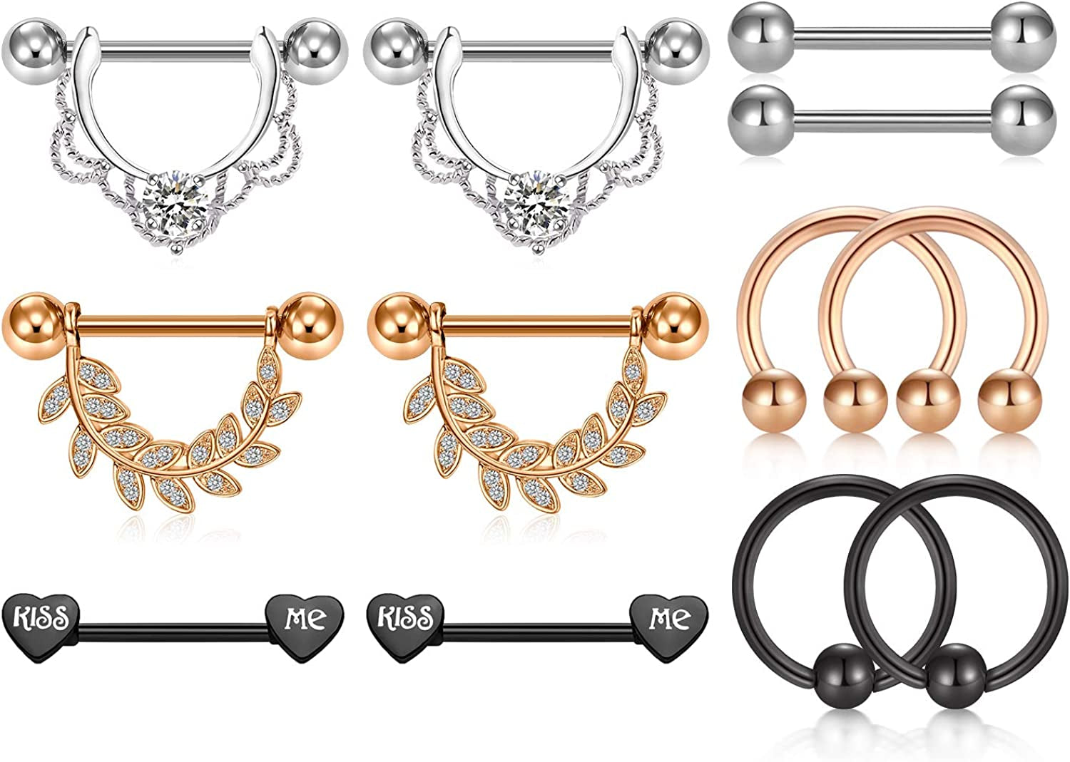 LAURITAMI Nipple Rings for Women Nipple Piercing Jewelry 14G Nipple Rings Surgical Steel Nipple Jewelry Straight Barbell Tongue Rings for Women CZ Nipplering Piercing Jewelry Set Apparel & Accessories > Jewelry > Body Jewelry LAURITAMI C5 -rose gold  