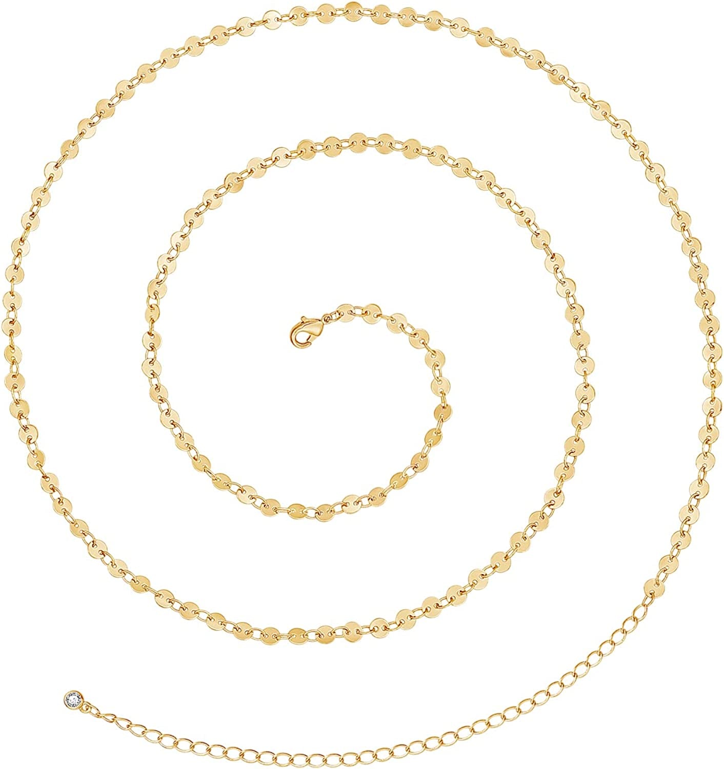 Kissyan Bikini Body Chains for Women, 14K Gold Adjustable Sexy Waist Chain Summer Beach Colorful Cuban Link Pearl Evil Eyes Belly Chain Handmade Jewelry Apparel & Accessories > Jewelry > Body Jewelry KissYan Gold-wafer chain  