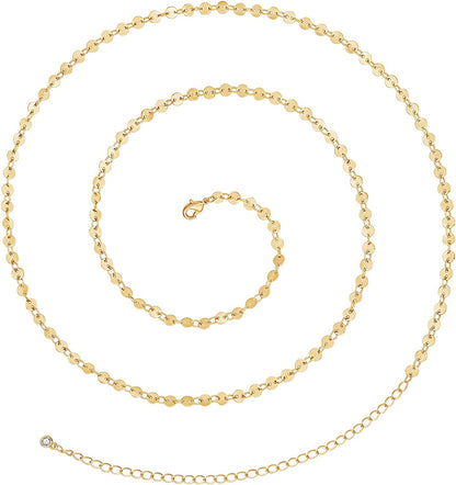 Kissyan Bikini Body Chains for Women, 14K Gold Adjustable Sexy Waist Chain Summer Beach Colorful Cuban Link Pearl Evil Eyes Belly Chain Handmade Jewelry Apparel & Accessories > Jewelry > Body Jewelry KissYan Gold-wafer chain  