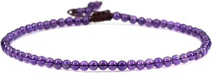 Keleny Natural Gemstone 4Mm round Bead Charm Stretch Anklet for Women Brown Rope Adjustable 8.6-11 Inch Apparel & Accessories > Jewelry > Anklets Kelenystones A Grade Dark Amethyst  