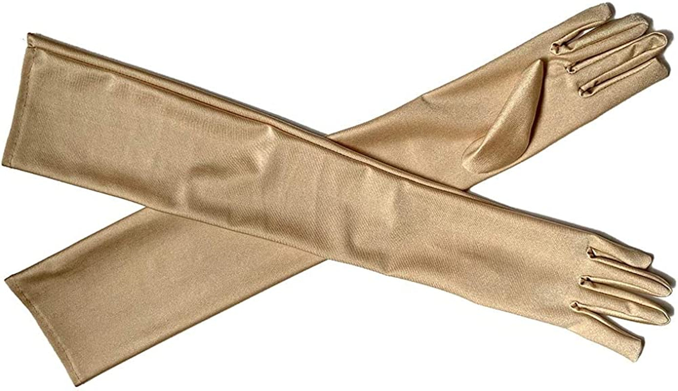Dreamhigh Women'S Evening Party Mittens 21 " Long Black / White Satin Finger Gloves Apparel & Accessories > Clothing Accessories > Gloves & Mittens DreamHigh Gold  