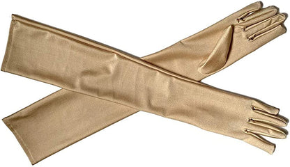 Dreamhigh Women'S Evening Party Mittens 21 " Long Black / White Satin Finger Gloves Apparel & Accessories > Clothing Accessories > Gloves & Mittens DreamHigh Gold  