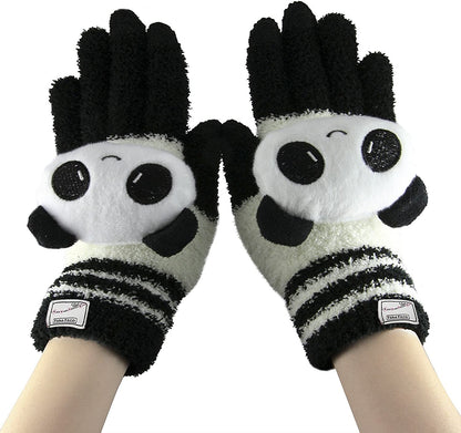 Cute Panda Winter Wool Touchscreen Gloves for Women Girls Windproof Warm Knit Texting Gloves Mittens Gift for Christmas Day Apparel & Accessories > Clothing Accessories > Gloves & Mittens FakeFace Black&white Panda  