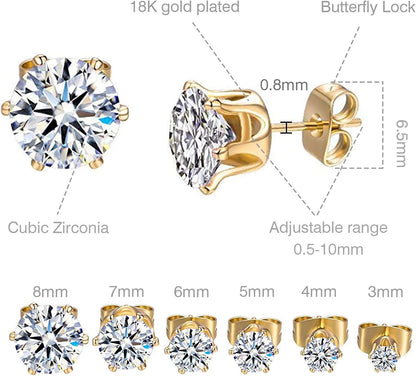 GEMSME 18K Yellow / White Gold Plated round Cubic Zirconia Stud Earrings Pack of 6 Apparel & Accessories > Jewelry > Earrings Gemsme   