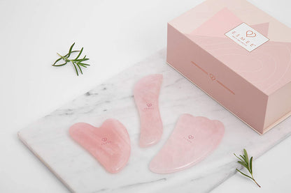 Rose Quartz Gua Sha Facial Tool Set by Esmee | 3 in 1 Premium Guasha Kit | 100% Real Rose Quartz Crystal | Anti-Aging Beauty Therapy for Massage and Skin Rejuvenation (Rose Quartz) Health & Beauty > Personal Care > Cosmetics > Cosmetic Tools > Skin Care Tools Esmee Beauty and Lifestyle   