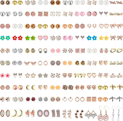 NEWITIN 100 Pairs Colorful Cute Stud Earrings for Girls Hypoallergenic Earrings Stainless Steel Earrings for Women Apparel & Accessories > Jewelry > Earrings NEWITIN Pastoral Girl  