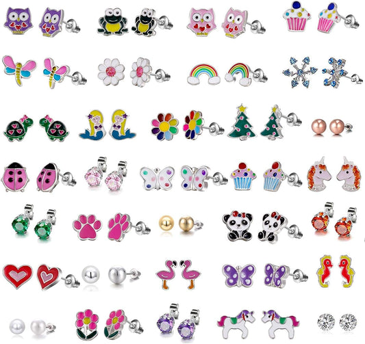 33 Pairs Hypoallergenic Stud Earrins Set for Girls Sensitive Ears with Stainless Steel Post in Vivid Colors and Multi-Styles Apparel & Accessories > Jewelry > Earrings TAMHOO #1-Lovely  