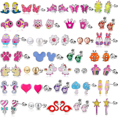 33 Pairs Hypoallergenic Stud Earrins Set for Girls Sensitive Ears with Stainless Steel Post in Vivid Colors and Multi-Styles Apparel & Accessories > Jewelry > Earrings TAMHOO #4-Hppay  