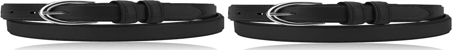 Women'S Casual Solid Colors Faux Leather 1" Belt with Single Prong Buckle Apparel & Accessories > Clothing Accessories > Belts JOTW Black & Black Medium 