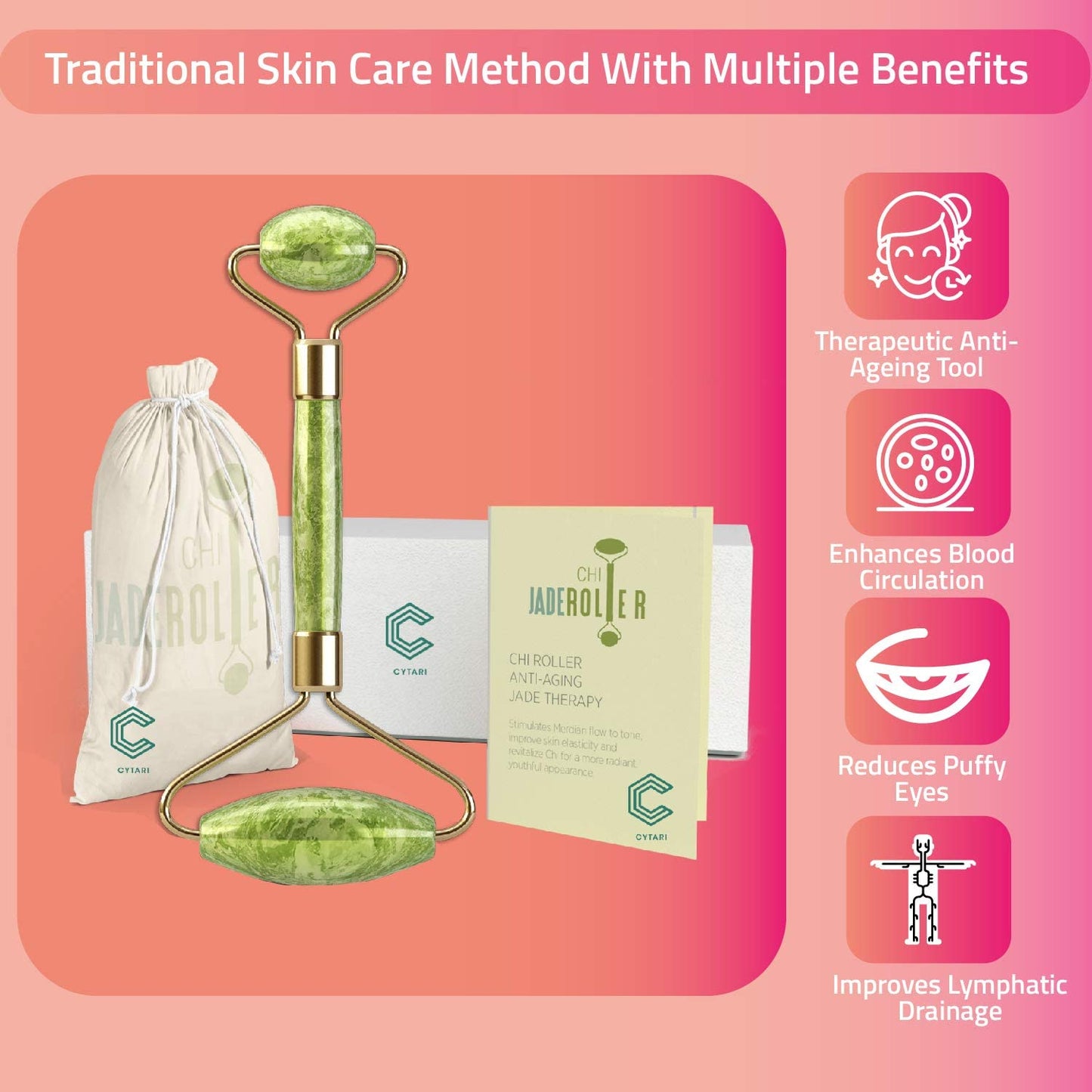 Cytari Chi Jade Rolling Kit 100% Natural Jade Roller | anti Aging Massage and Lymph Drainage Tool for , Eye, Neck, Body |Wrinkles, and Fine Lines Health & Beauty > Personal Care > Cosmetics > Cosmetic Tools > Skin Care Tools Cytari   