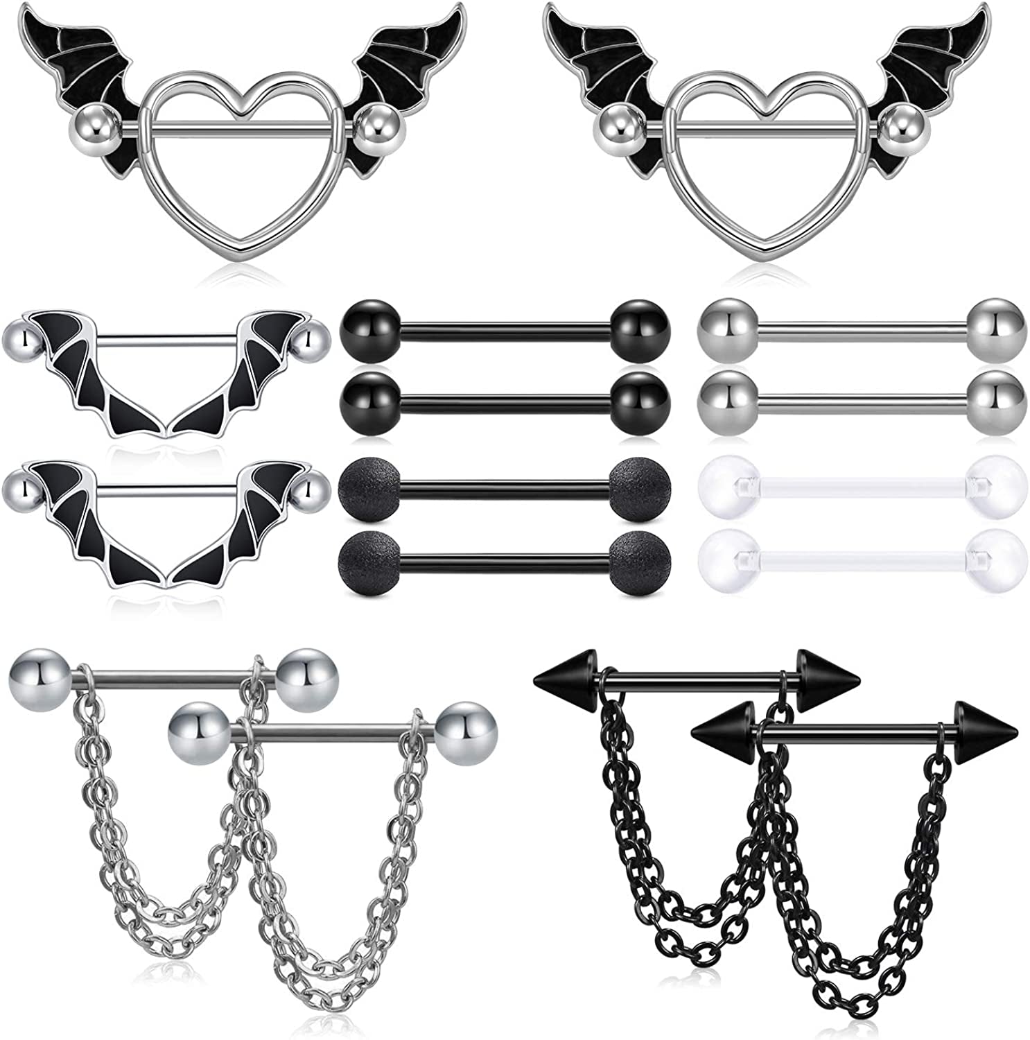 LAURITAMI Nipple Rings for Women Nipple Piercing Jewelry 14G Nipple Rings Surgical Steel Nipple Jewelry Straight Barbell Tongue Rings for Women CZ Nipplering Piercing Jewelry Set Apparel & Accessories > Jewelry > Body Jewelry LAURITAMI A1 -black  