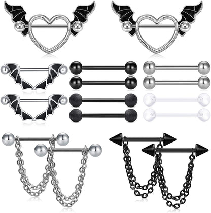 LAURITAMI Nipple Rings for Women Nipple Piercing Jewelry 14G Nipple Rings Surgical Steel Nipple Jewelry Straight Barbell Tongue Rings for Women CZ Nipplering Piercing Jewelry Set Apparel & Accessories > Jewelry > Body Jewelry LAURITAMI A1 -black  