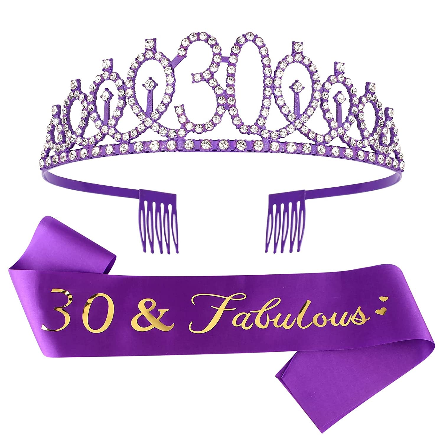 Sweet 16 Birthday Decorations Purple, 16Th Birthday Gifts for Girls, Sweet 16 Crown and Sash, 16Th Birthday Sash, Sweet 16 Sash and Tiara, Birthday Girl, Happy 16Th Birthday Party Supplies Cake Topper Apparel & Accessories > Clothing Accessories > Sashes CIEHER Purple 30th Sash & Tiara Set  