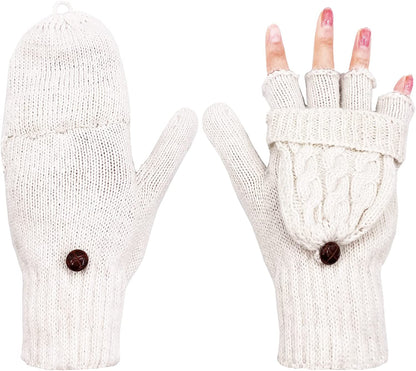 Beurlike Women'S Winter Gloves Warm Wool Knitted Convertible Fingerless Mittens Apparel & Accessories > Clothing Accessories > Gloves & Mittens Beurlike White  