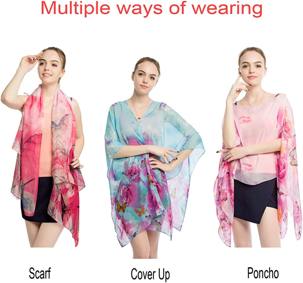 Women'S Chiffon Scarve Shawls Wraps Qunsia Floral Poncho Bikini Cover up Tops Apparel & Accessories > Clothing Accessories > Scarves & Shawls Qunsia   