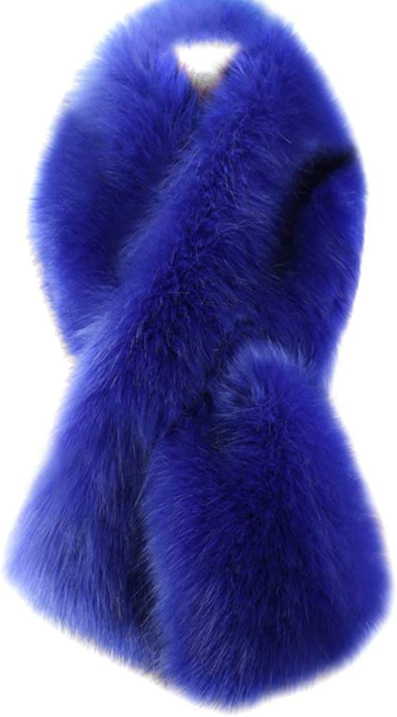 Dikoaina Women'S Winter Fake Faux Fur Scarf Wrap Collar Shawl Shrug Apparel & Accessories > Clothing Accessories > Scarves & Shawls Dikoaina Blue 48"/125cm 