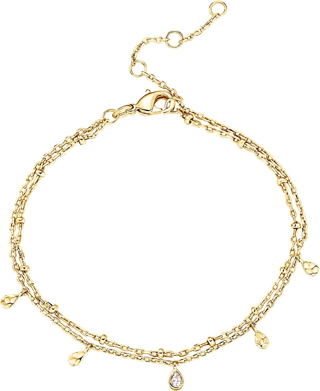 PAVOI 14K Gold Plated Paperclip/Curb/Figaro Chain Adjustable Bracelet for Women Apparel & Accessories > Jewelry > Bracelets PAVOI Double yellow gold plated 
