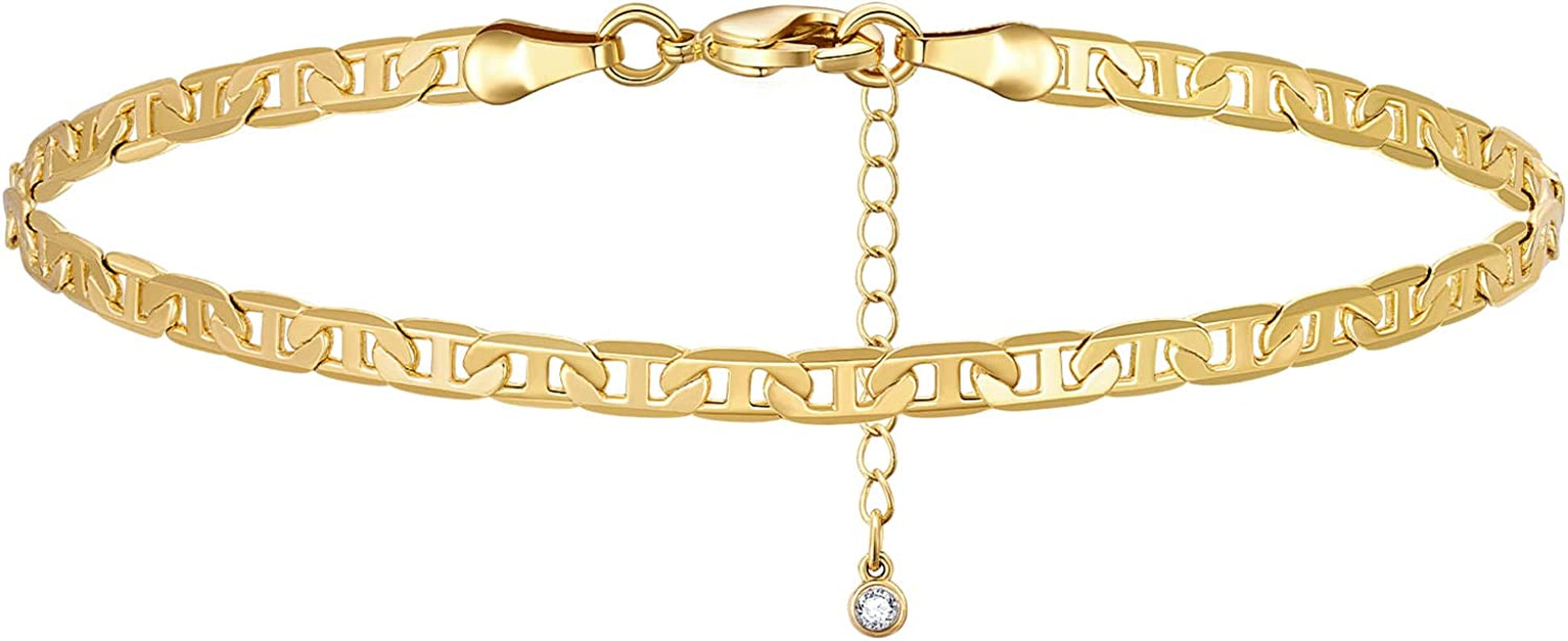 Kissyan Gold Ankle Bracelets for Women, Dainty 14K Gold Plated Anklets Cuban Link Chain Ankles Adjustable Snake Tennis Anklet Bracelet Tiny Beach Foot Jewelry Gifts for Women Girls Apparel & Accessories > Jewelry > Anklets KissYan Gold-stud anklet  