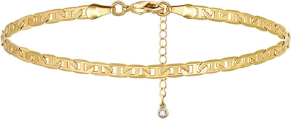 Kissyan Gold Ankle Bracelets for Women, Dainty 14K Gold Plated Anklets Cuban Link Chain Ankles Adjustable Snake Tennis Anklet Bracelet Tiny Beach Foot Jewelry Gifts for Women Girls Apparel & Accessories > Jewelry > Anklets KissYan Gold-stud anklet  