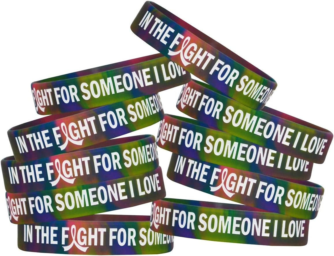 In the Fight for Someone I Love Silicone Wristband Bracelet Premium Quality 10-Pack (Assorted Colors) Apparel & Accessories > Jewelry > Bracelets Fight Like a Girl Rainbow Tie-Dye  