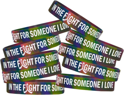 In the Fight for Someone I Love Silicone Wristband Bracelet Premium Quality 10-Pack (Assorted Colors) Apparel & Accessories > Jewelry > Bracelets Fight Like a Girl Rainbow Tie-Dye  