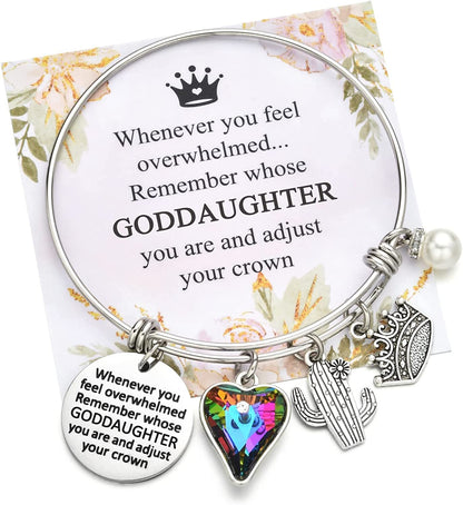Inspirational Charm Bracelets Gifts for Aunt Mom Godmother Grandma Niece Sister Goddaughter Daughter Granddaughter Best Friend, Birthday Bangle Jewelry Gifts for Women and Teen Girls Apparel & Accessories > Jewelry > Bracelets Miss Pink Goddaughter  