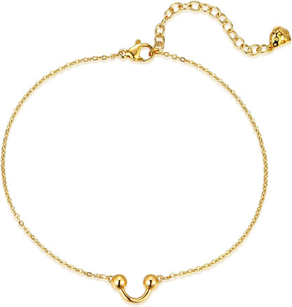 Dremmy Studios Simple Gold Chain Anklet,14K Gold/Silver Plated Dainty Summer Beach Anklets for Women Apparel & Accessories > Jewelry > Anklets DREMMY STUDIOS Smile  