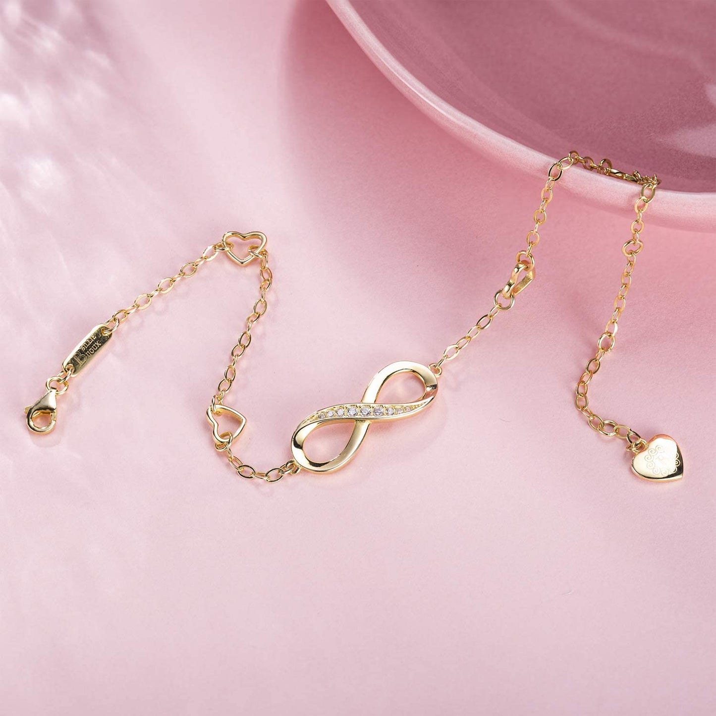 Billie Bijoux Womens 925 Sterling Silver Infinity Anklet Bracelet Endless Love Symbol Charm Adjustable Large Bracelet Mother'S Day Gift for Women Apparel & Accessories > Jewelry > Anklets Billie Bijoux   