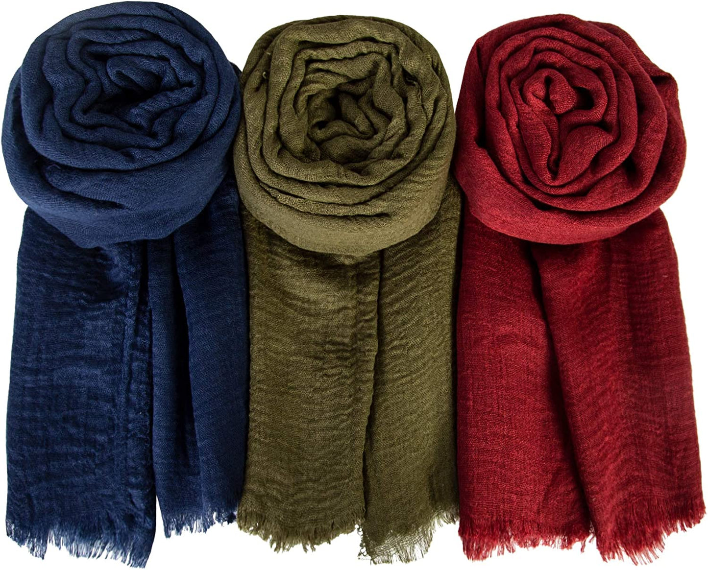 Hijab Scarfs for Women Soft Scarf Shawl Lightweight Long Wraps for All Season Apparel & Accessories > Clothing Accessories > Scarves & Shawls Chalier Fashion Solid E-3 Pack(navy Blue/Green/Burgundy)  