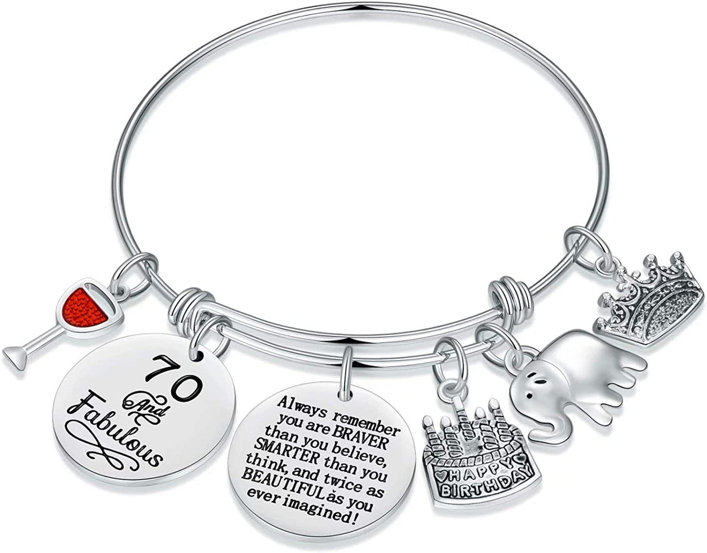 Birthday Gifts for Women Girls Bracelet, Expandable Charm Bracelets 5Th 6Th 7Th 8Th 9Th 10Th 20Th 30Th 40Th 50Th 60Th 70Th 80Th 90Th Birthday Gift for Friend, Mom, Daughter, Niece, Sister, Grandma Apparel & Accessories > Jewelry > Bracelets M MOOHAM 70th  