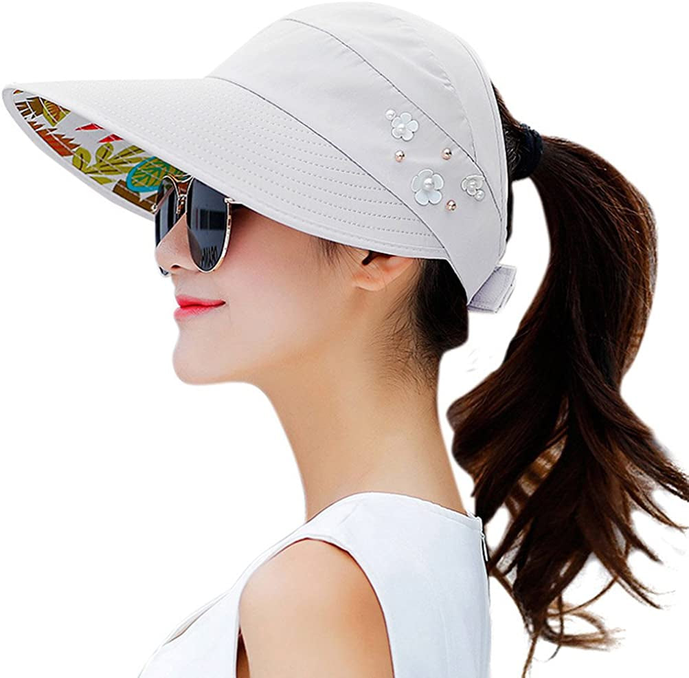 HINDAWI Sun Hats for Women Wide Brim Sun Hat UV Protection Caps Floppy Beach Packable Visor Apparel & Accessories > Clothing Accessories > Hats HINDAWI Grey  