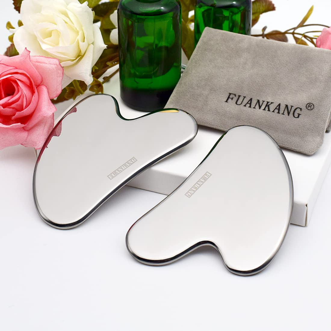 Gua Sha Facial Tools Stainless Steel Scraping Massage Tool for Face Stainless Steel Gua Sha Tool with Travel Pouch- by FUANKANG Health & Beauty > Personal Care > Cosmetics > Cosmetic Tools > Skin Care Tools FUANKANG   