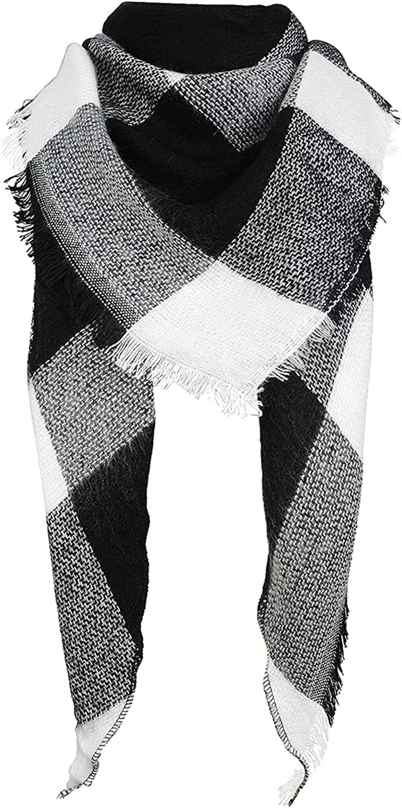 Century Star Women'S Stylish Warm Tassels Soft Plaid Tartan Scarf Winter Large Blanket Wrap Shawl Apparel & Accessories > Clothing Accessories > Scarves & Shawls Century Star Z Triangle Black & White One Size 