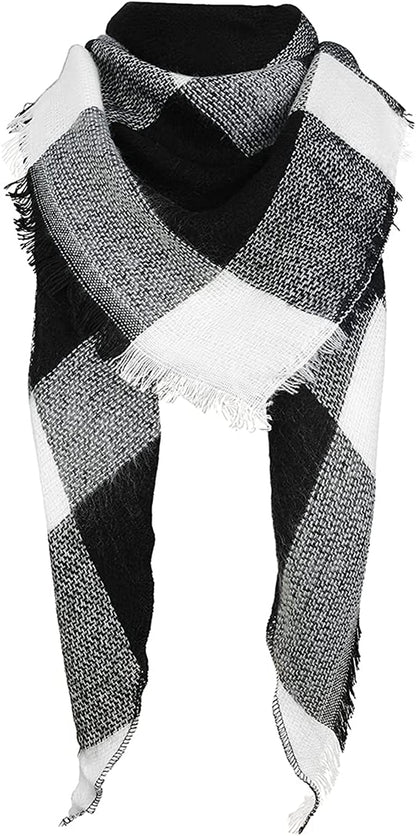 Century Star Women'S Stylish Warm Tassels Soft Plaid Tartan Scarf Winter Large Blanket Wrap Shawl Apparel & Accessories > Clothing Accessories > Scarves & Shawls Century Star Z Triangle Black & White One Size 