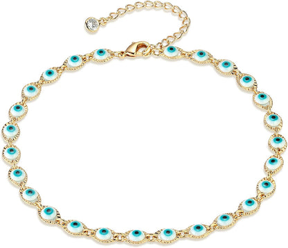 LOYATA Dainty Ankle Bracelet,14K Gold Plated Tiny Bead Anklet Dainty White Cubic Zirconia Cross Tassel Foot Chain Cute Lucky Moon Evil Eye Foot Jewelry Boho Anklets for Women Apparel & Accessories > Jewelry > Anklets LOYATA Evil Eye  