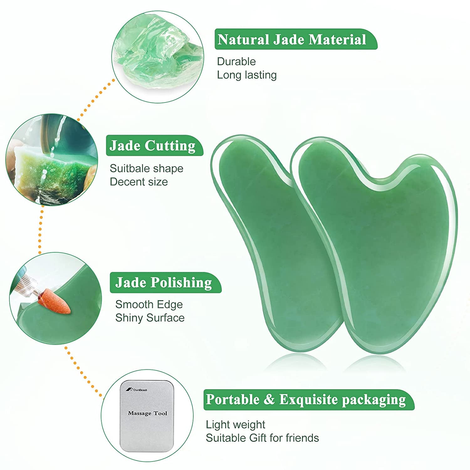 Gua Sha Facial Tools, 2 Pack Guasha Tool for Face, Natural Jade Gua Sha Massage Tool Health & Beauty > Personal Care > Cosmetics > Cosmetic Tools > Skin Care Tools OwnBeauti   