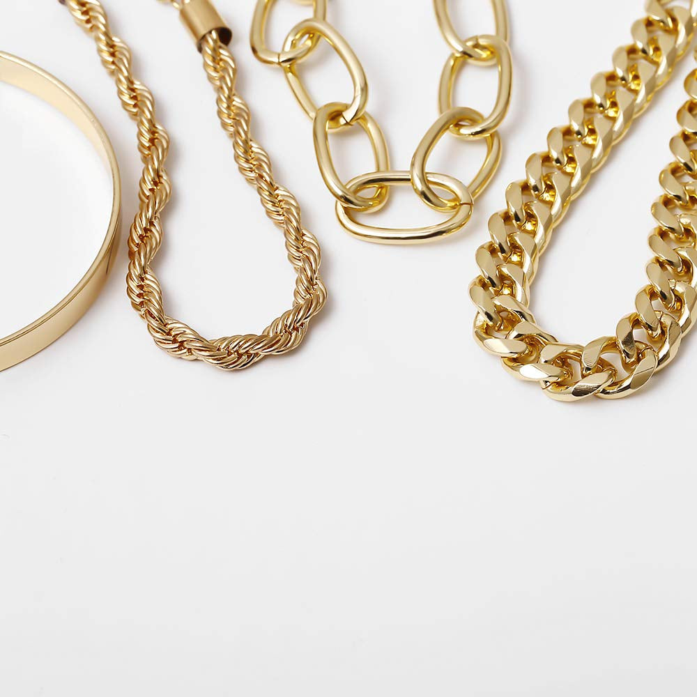 Fxmimior Dainty Boho Gold Silver Chain Bracelets Set for Women Adjustable Fashion Beaded Chunky Flat Cable Chain Punk Bracelets Jewelry for Women Girls Gift Set of 4 (Gold) Apparel & Accessories > Jewelry > Bracelets fxmimior   