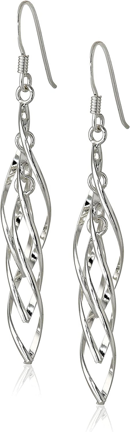 Collection Sterling Silver Linear Swirl French Wire Earrings Apparel & Accessories > Jewelry > Earrings Amazon Collection Sterling Silver  