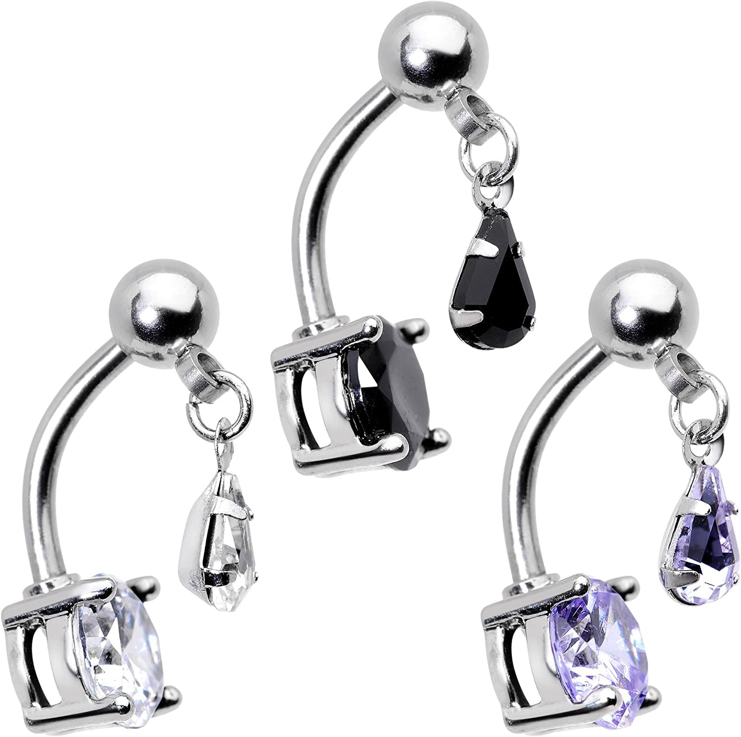 Body Candy Womens 3PCS Stainless Steel Top Mount Body Piercing Jewelry Dangle Belly Button Ring Apparel & Accessories > Jewelry > Rings Body Candy   