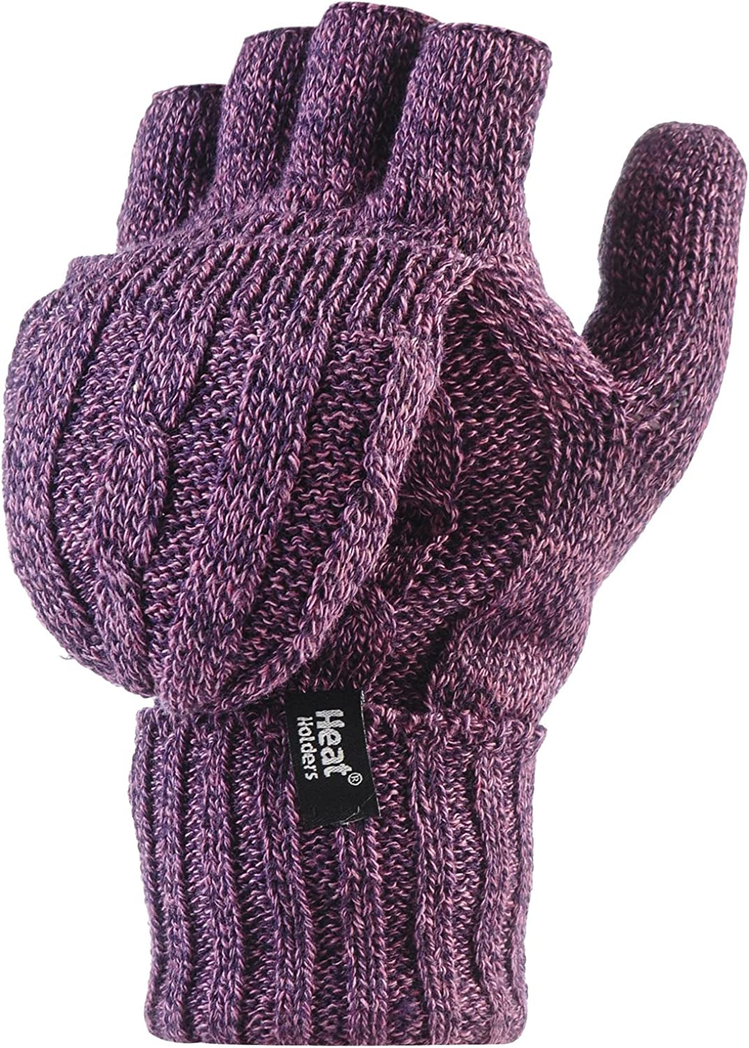 Heat Holders - Women'S Thermal Converter Fingerless Cable Knit 2.3 Tog Gloves - One Size Apparel & Accessories > Clothing Accessories > Gloves & Mittens HEAT HOLDERS Purple  