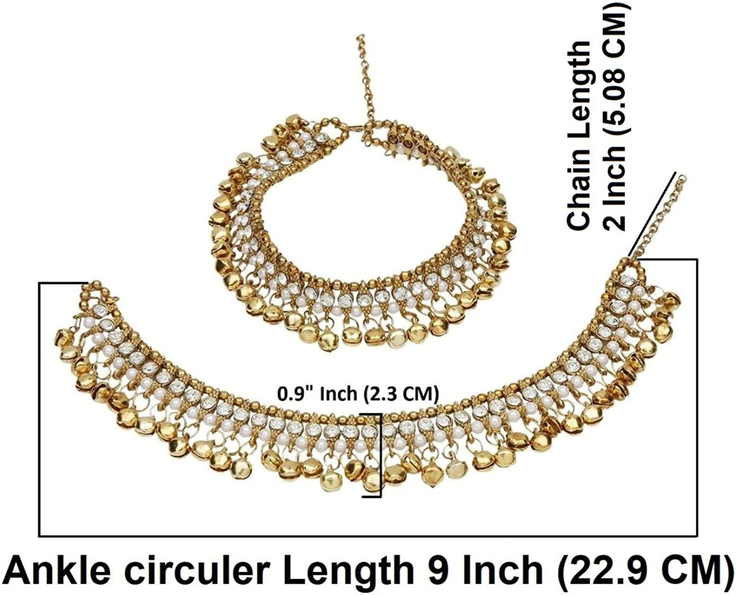 Efulgenz Indian Bollywood Faux Kundan Pearl Wedding Bridal Anklet Pair with Bells (2 Piece) Bracelet Payal Foot Jewelry Apparel & Accessories > Jewelry > Anklets Jaipur Art Jewellery   