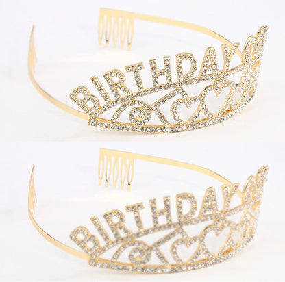 CAVETEE Gold Birthday Queen Rhinestone Tiara and Sash- Birthday Tiara and Sash Birthday Party Favors Glitter Birthday Decorations for Women（Multi Color Letter） Apparel & Accessories > Clothing Accessories > Sashes CAVETEE   