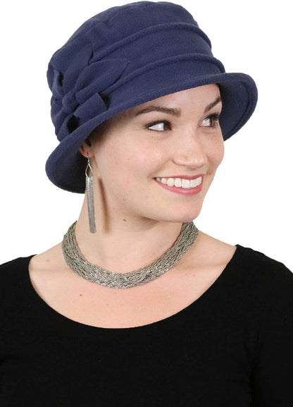 Fleece Flower Cloche Hat for Women Cancer Headwear Chemo Ladies Head Coverings Apparel & Accessories > Clothing Accessories > Headwear Hats Scarves & More Navy Blue  