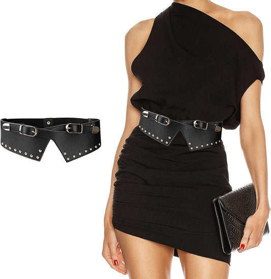FIORETTO Womens Dress Belt Wide Black Fashion Studded Belts S Size Fit Waist Girth from 25" to 29" Apparel & Accessories > Clothing Accessories > Belts FIORETTO   