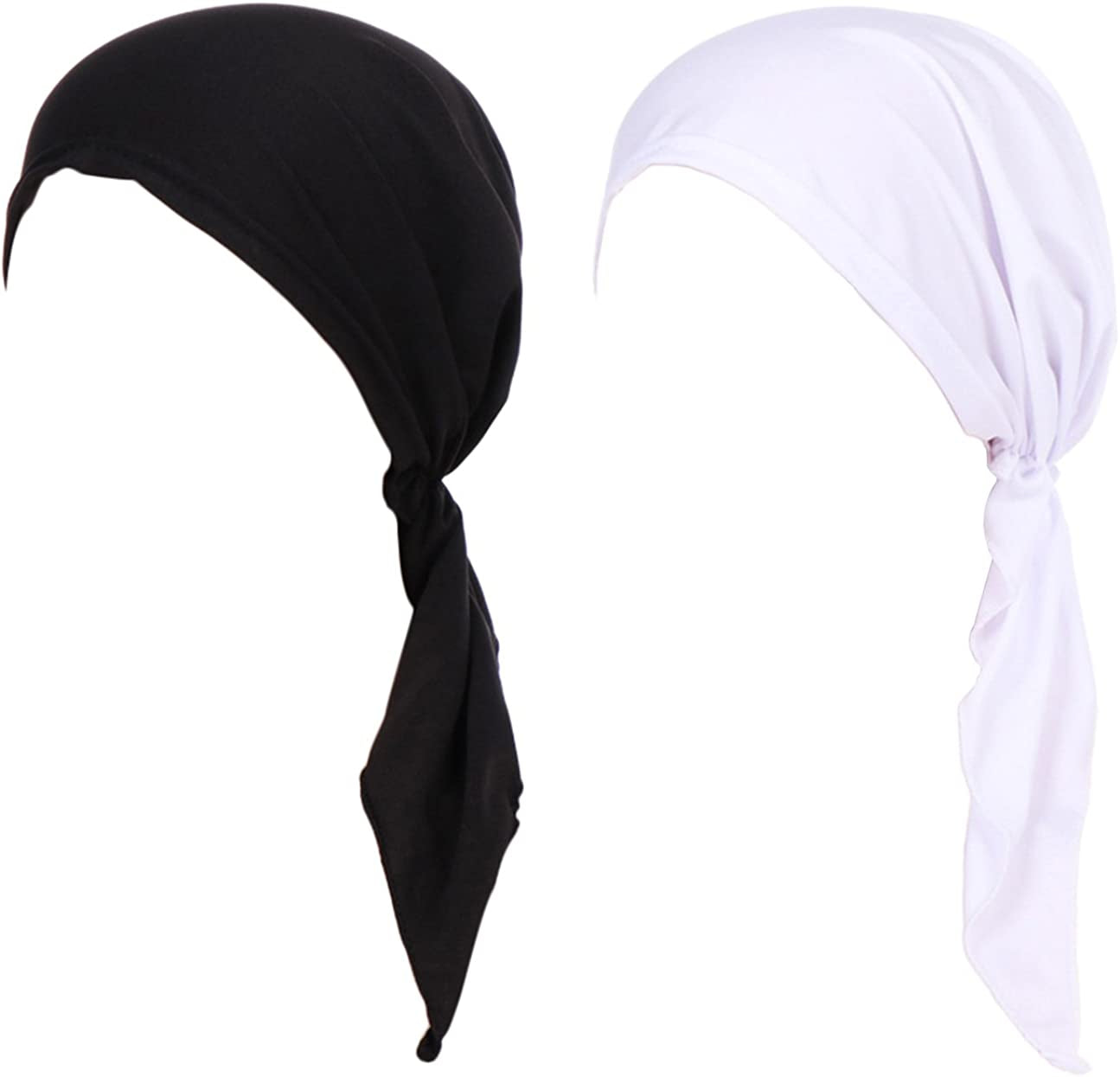 Summer Chemo Scarf Lightweight Silky Beanie Ruffle Cap Cancer Headwear for Womens Apparel & Accessories > Clothing Accessories > Headwear DancMolly Black+white  